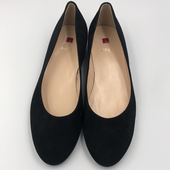 NWOT Hogl Femality Ballerina Flat Shoe Suede Outer Leather Inner Imported Black - Picture 3 of 6